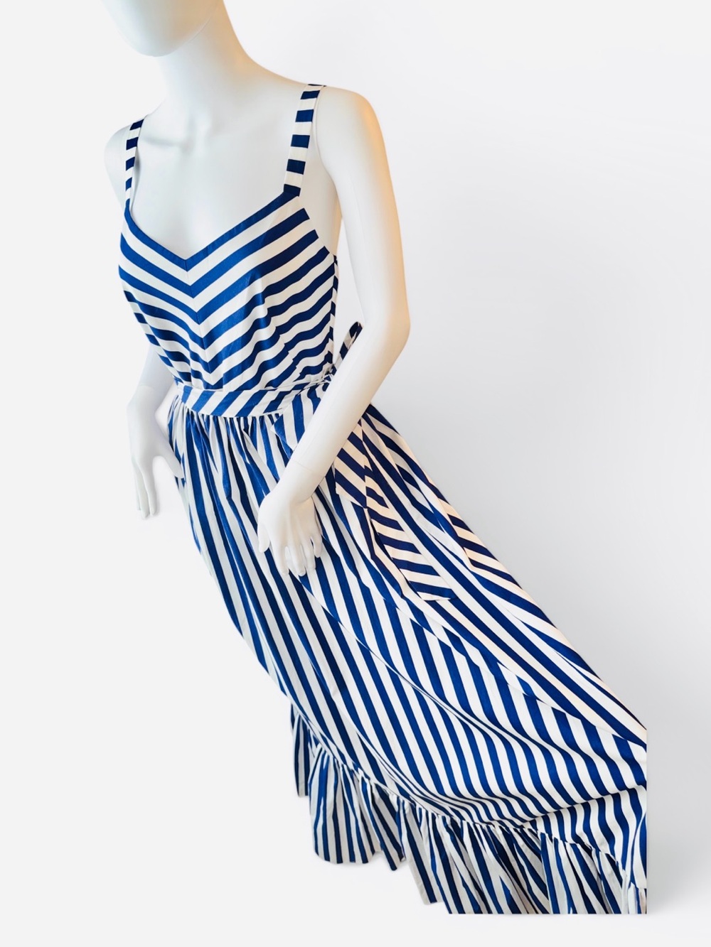 J. Crew Nautical Blue and White Striped Maxi Dress with Tie Waist & Full Skirt - Picture 12 of 12